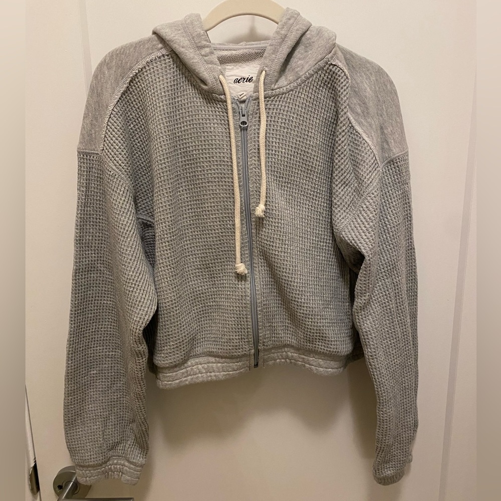 Aerie Cropped Waffle Hoodie